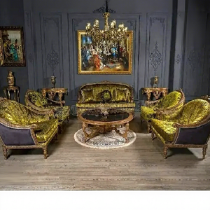 Ensemble de canapés classiques rembourrés Elite, style européen, pour salon, maisons de luxe, en bois de teck, 7 places, pour villas et maisons aux États-Unis - Product Image 1