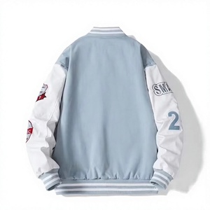 Veste de baseball varsity personnalisée surdimensionnée pour homme en polaire respirante, couleur bleu clair, style streetwear - Product Image 2