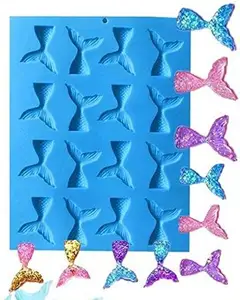 16腔软糖美人鱼尾巴模具制造商鱼饵DIY糖果明胶硅胶蓝色模具硅胶产品蛋糕工具0.1千克