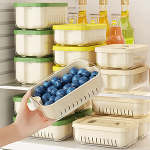 Caja hermética para refrigerador, caja para verduras y frutas con cesta de drenaje, organizador de alimentos de doble capa, contenedores reutilizables - Product Image 5
