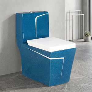 WC monobloc en céramique décorative orange et noir, design de créateur, avec abattant UF, siphon en P, à poser au sol - Product Image 4