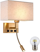 Appliques murales de chambre à coucher, applique murale filaire avec USB et lampe de lecture, abat-jour en tissu, lampes murales de chevet pour couloirs d'hôtel