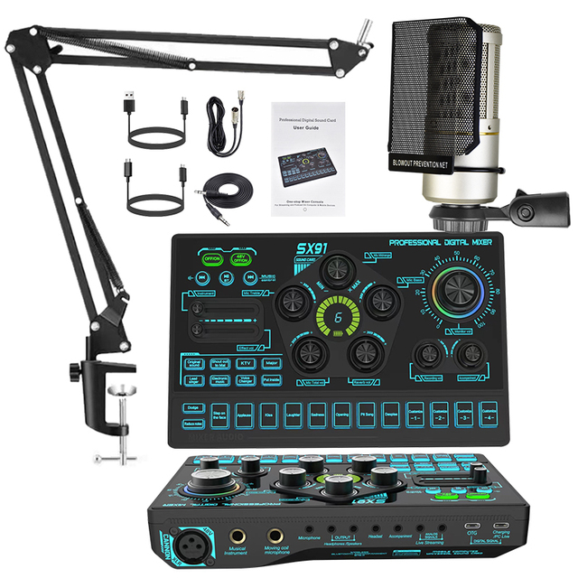 Broadcast Sound Card Studio Live Streaming Noise Cancelling USB Microphone Bundle for iPhone PC-Recording Gaming Kit