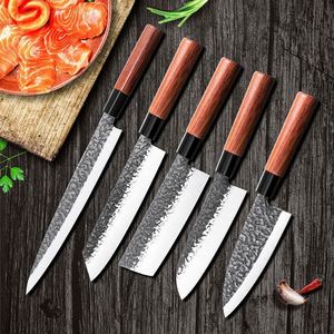 Juego de Cuchillos Santoku y Sashimi de Acero Inoxidable Hechos a Mano, 5 Piezas, con Mango de Madera, Diseño Ambidiestro - Product Image 2