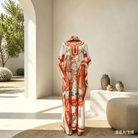 Robe Boubou Africaine Traditionnelle pour Femme, Col en V, Ample et Décontractée, avec Poches et Foulard, Imprimé Rayé, Idéale pour les Vacances, Collection 2026