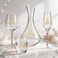 Ensemble de verrerie en verre PPWR pour Noël, motif Arbre Doré, comprenant 4 verres à vin, flûtes à champagne, verres à pied et carafe, avec motif Canne à sucre, idéal pour les fêtes et comme cadeau.