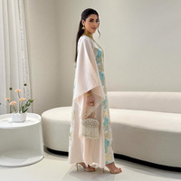 Blanc Feuille d'or Abaya Fleur Cloche Manches Luxe Maxi Robe Quotidien Élégant Porter Multi Pack Remise En Gros Exclusif
