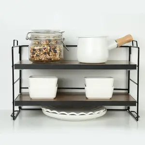 Desktop Shelf Organizer Wooden Storage Rack 2-Tier Tabletop Shelves for Home Office Supplies Frame Adjustable Display Stand