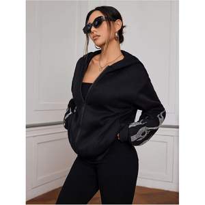 Sudadera con capucha y cremallera para mujer, estilo oversized, manga larga, estampado gráfico, atuendos de otoño - Product Image 4