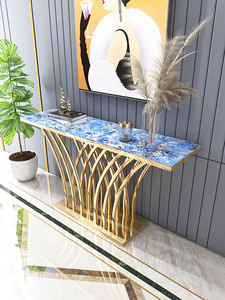 Home Furniture Black Titanium <strong>Mirror</strong> Stainless Steel Marble Top Sofa <strong>Console</strong> Coffee <strong>Table</strong> - Product Image 3