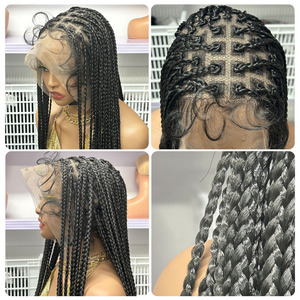 Perruque <span class=keywords><strong>tress</strong></span>ée sans nœuds de 18 à 36 pouces avec cheveux de bébé, perruque longue <span class=keywords><strong>tress</strong></span>ée en dentelle complète, ligne de cheveux naturelle, pour femmes noires - Product Image 2