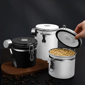 Recipiente hermético para granos de café de acero inoxidable SUS304 de 1.2L 1.8L con tapa de clip, forma cilíndrica, frasco de almacenamiento para granos de café - Product Image 2