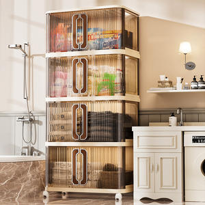 38/55/66cm Ancho 1/<span class=keywords><strong>2</strong></span>/3/4/5 Tier Organización del hogar Gabinete de almacenamiento plegable con ruedas Cajas de almacenamiento de plástico - Product Image 2