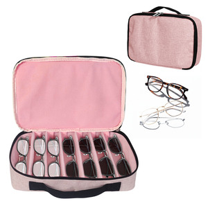 Glasses Storage Box 8 Slots Semi Hard Rectangle Case For Eyeglasses Sunglasses Travel Organizing Pink - Product Image 1