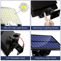Lampes solaires d'extérieur 106 LED, projecteurs solaires à détecteur de mouvement avec télécommande, lampes murales de sécurité solaires LED du crépuscule à l'aube