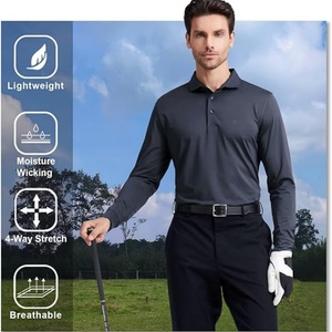 Chemise à manches longues pour homme, taille XL, coupe classique, respirante, sportive, décontractée, col classique, séchage rapide, tissu tricoté, spandex/polyester, rayures fines - Product Image 2