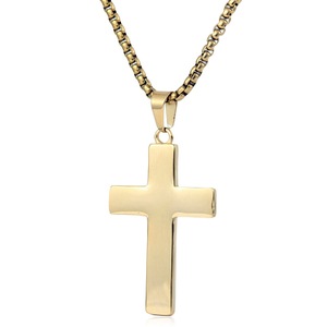yunnique <b>Cross</b> Pendant Necklace Stainless Steel Gold Tone 60cm <b>Chain</b> Men's Hip Hop Jewelry Geometric Design - Product Image 3