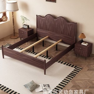 Vintage Style 1.8m Double Bed Solid Walnut Wood French Retro Storage Bed Bedroom Furniture - Product Image 2