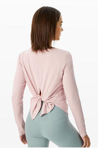 Nuova maglietta sportiva allentata ad asciugatura rapida Yoga esercizio Fitness Top traspirante aperto indietro <span class=keywords><strong>palestra</strong></span> donna manica lunga Pull Over Top - Product Image 3