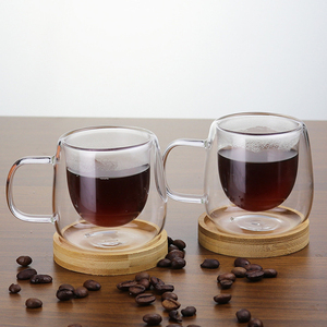 Tazas de Café de Vidrio Borosilicato Transparente de Doble Pared de 80 ml, Tazas de <span class=keywords><strong>Espresso</strong></span> con Asa y Bandeja de Bambú, Venta al Por Mayor - Product Image 2