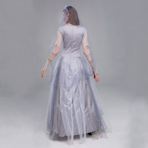 Robe de mariée fantôme pour femme, costume d'Halloween, jupe en tulle à manches longues avec voile et couronne de fleurs, déguisement fantaisie - Product Image 4