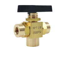Vanne à boisseau sphérique en T haute pression, montage sur panneau de type L, pour conduite de gaz et instrumentation, filetage femelle NPT 1/8 1/4 po, en laiton, 3 voies