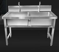 Table d'évier double autoportante en acier inoxydable 304 personnalisée avec roulettes, capacité de charge de 300 kg/m pour cuisine de restaurant commercial