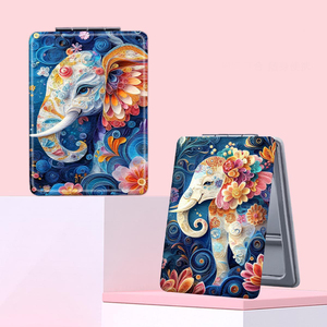 <span class=keywords><strong>Miroir</strong></span> compact bohème vintage à motif floral éléphant, <span class=keywords><strong>miroir</strong></span> de maquillage pliable double face HD en acier inoxydable pour voyage, vente en gros - Product Image 1