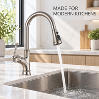 Robinet de cuisine moderne à poignée unique en acier inoxydable 304, mitigeur chaud/froid avec douchette extractible rotative à 360° pour cuisinières manuelles/à induction