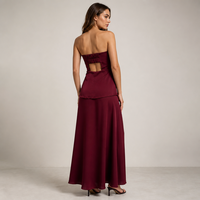 Robe longue bustier bordeaux effet satiné Joydressing pour femme, coupe trapèze, idéale pour les soirées et la vente en gros pour boutiques
