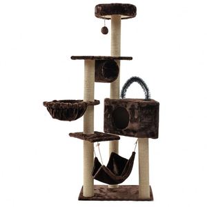 Arbre à chat moderne et haut de gamme en rotin et bois, toutes saisons, avec poteaux à gratter, condos et perchoir supérieur - Product Image 5