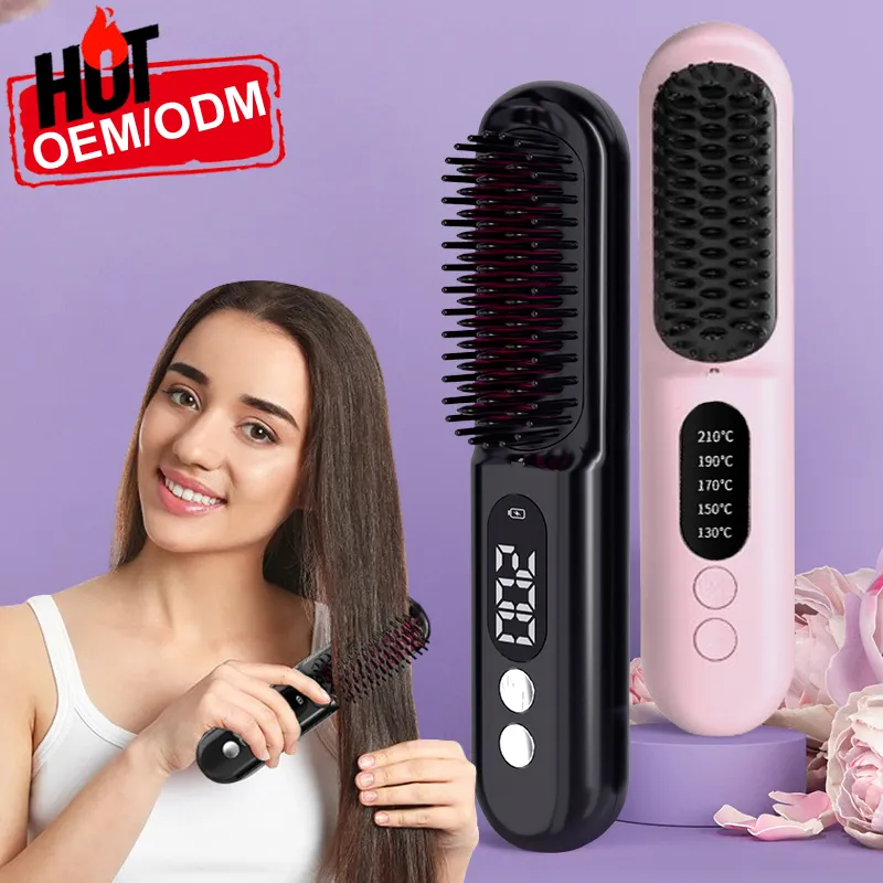 Portable Usb Cordless Hair Straightener Brush Negative Ion Hot Air Mini Electric Hair Straightener Comb For Men Girls