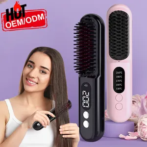 Portable Usb Cordless Hair Straightener Brush Negative Ion Hot Air Mini Electric Hair Straightener Comb For Men Girls