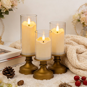 Bougie cylindrique LED coupe-vent, bougie en cire à flamme vacillante simulée avec base en métal pour cheminée de Noël - Product Image 3