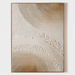 Arte Abstracto Hecho a Mano sobre Lienzo, Círculos en Relieve en Tonos Tierra, Decoración de Pared Minimalista Enmarcada - Product Image 1
