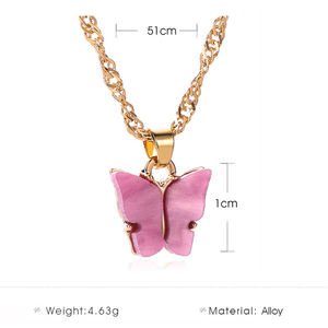Zoete Acryl Kleur Vlinder Ketting Voor Vrouwen Lange Wilde Sleutelbeen Keten Hanger Geraffineerd Stijlvolle Gift 2020 Trendy Goud - Product Image 2