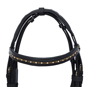 Double bride en cuir noir serre-tête rembourrée ergonomique clé grecque cristal bandeau pour compétition cheval bride licou rêne - Product Image 2