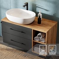 Ensemble de meubles de salle de bain Planetmbel LUX, meuble sous-vasque mural de 100 cm, vasque sur plan de travail de 60 cm, blanc, chêne doré/anthracite
