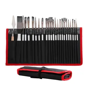 Bomeijia 24pcs Premium Hot Sale Mix Color Nylon Hair Paint brushes With Canvas Bag painting Knife Artist Studio Art Materials