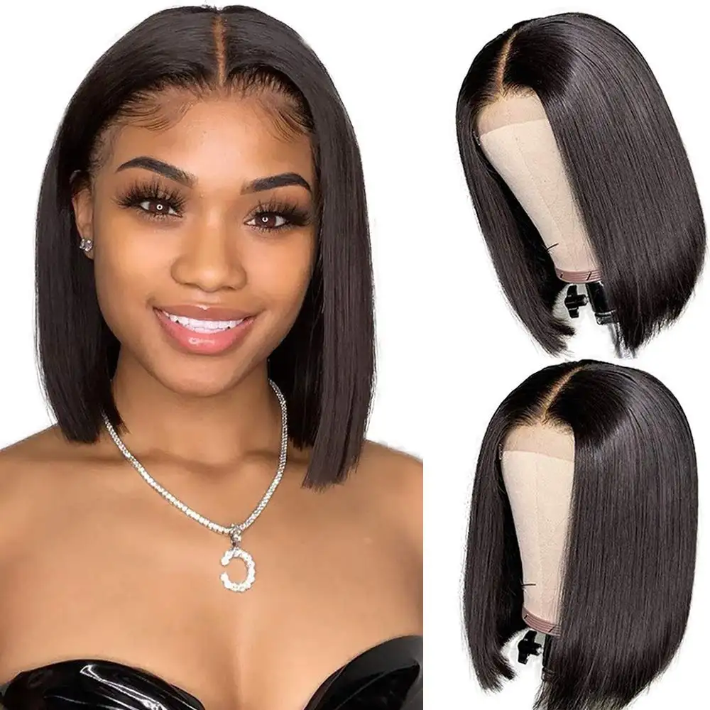 13X4 13X6 Braziliaanse Transparante Groothandel Vendor Goedkope Natural Straight Hd Korte Bob Pruiken Frontale Pruiken Menselijk haar Kant Voor