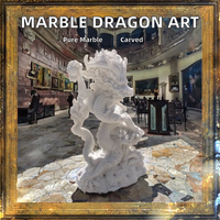 Statue de dragon en marbre blanc antique Sculpture de jardin sculptée à la main Animal mythologique Oeuvre d'art en pierre