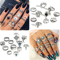 Ensemble de bagues pour femmes en argent sterling 925 personnalisées, style vintage punk, Dark Souls, éléphant, étoile, lune, croix, tortue, couronne, fleur, cœur, collection 2021