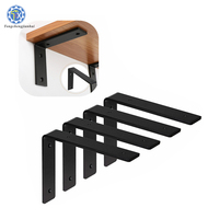 Supports d'étagère muraux pliables en acier zingué noir en forme de L, robustes et dissimulés, pour usage intensif, personnalisables, à fixation simple face