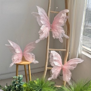 LANJO Giant Pink Organza Butterfly For Wedding Backdrop Whimsical Large Fabric Mesh Wall Decor For Nursery Baby Shower Supplies - Product Image 1