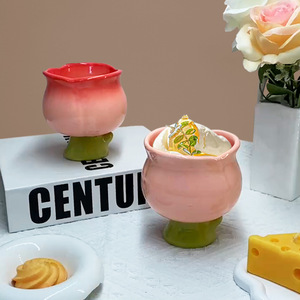 Tulip Shape Goblet Ice Cream Bowl Creative Flower <b>Ceramic</b> Goblet Candle <b>Cup</b> - Product Image 4