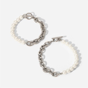 Fashion OT Clasp Stainless Steel Silver Chains Bracelet 8mm Freshwater Pearl Bracelets <b>Men</b> Jewelry - Product Image 1