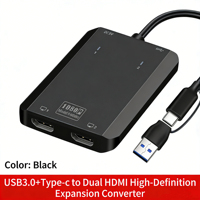 Adaptateur USB-C vers double HDMI 1080P HD, faible MOQ, Plug & Play, Thunderbolt 3 pour ordinateur portable, double sortie moniteur, gaine PVC, HDTV