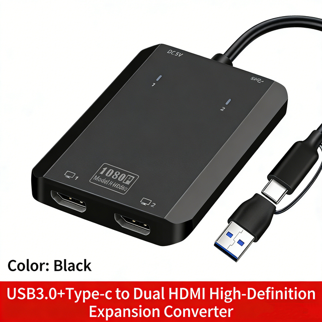 Low MOQ 1080P HD USB C to Dual HDMI Converter Plug & Play Thunderbolt 3 for Laptop PC Type C to Dual HDMI Monitor Adapter