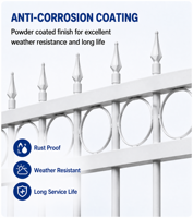 Clôture en acier zingué blanc avec revêtement en poudre anti-corrosion durable et sommet en pointe pour la sécurité périmétrique des jardins, villas et résidences