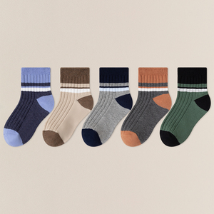 Chaussettes d'été fines en jacquard double aiguille respirantes pour enfants, en coton, pour garçons, lot de 5 paires - Product Image 1